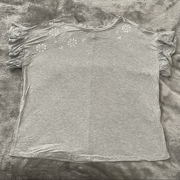 Terra & Sky Grey Ruffled Sleeve Bling Blouse 1X - Picture 1 of 6